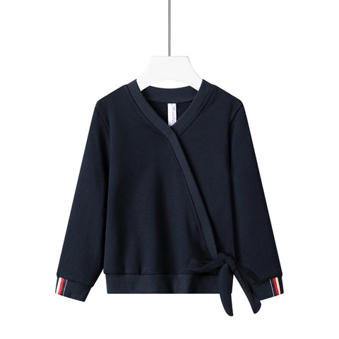 side tie colorblock navy top