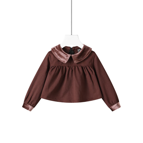 velvet collar tunic top-plum