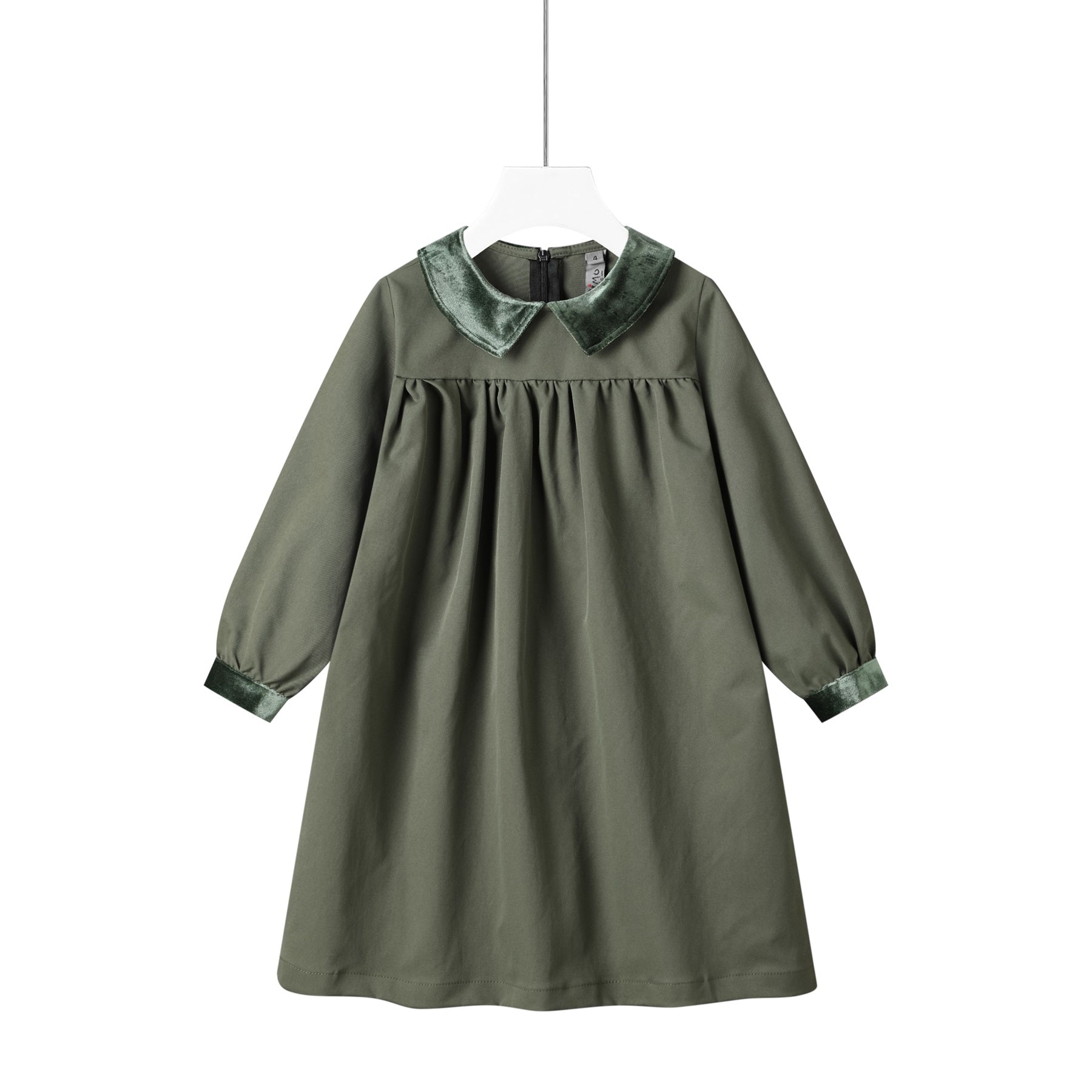 velvet collar dress-green