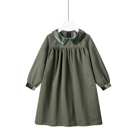 velvet collar dress-green