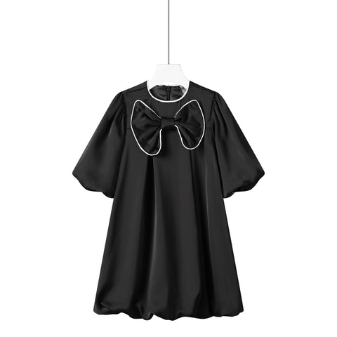 bubble satin dress-black