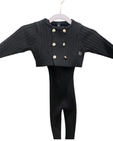 double button cropped cardigan set